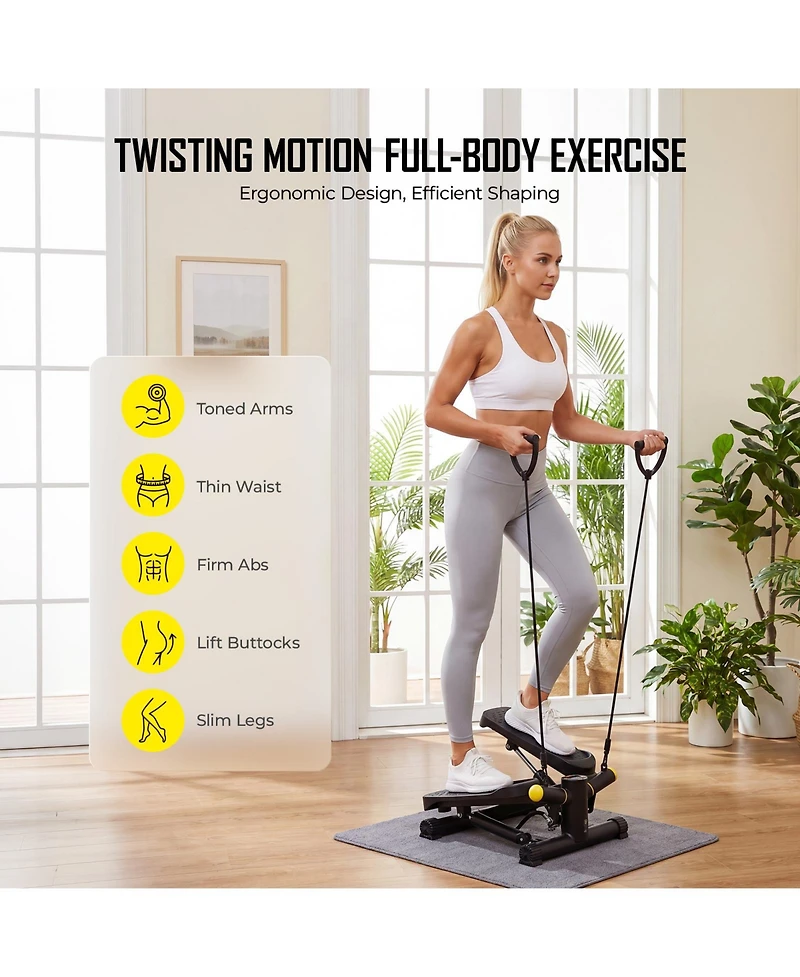 Sugift Mini Stair Stepper for Exercise with Resistance Bands Lcd Monitor 300 Lbs Hydraulic Fitness Stepper