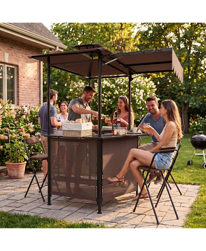 Gymax 2 Piece Folding Bar Stools with Ergonomic Seat and Comfortable Footrest Anti-Slip Feet