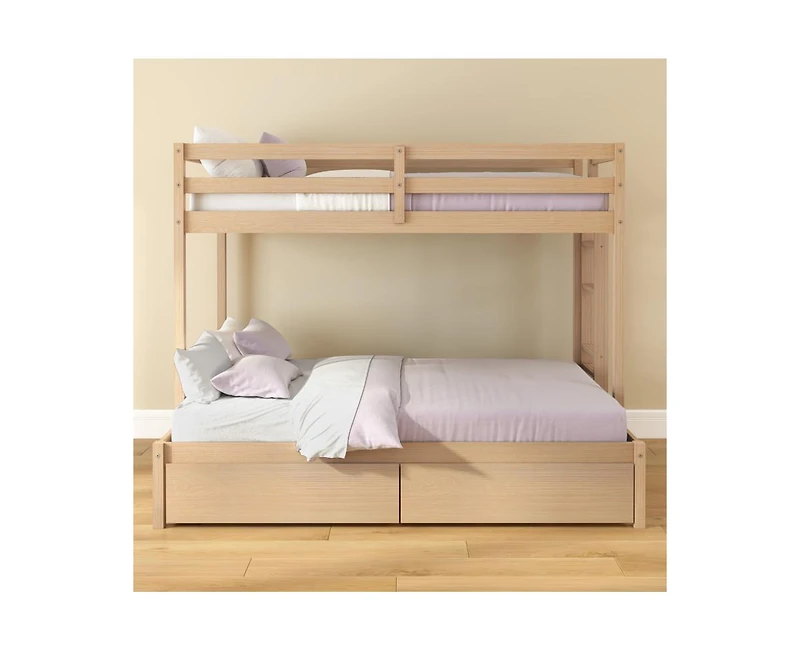 Grain & Grove Bear Furniture Plywood Twin/Full Bunk with Underbed Storage Drawers