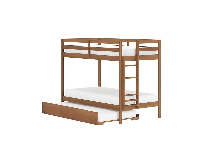 Grain & Grove Bear Plywood Twin/Twin With Trundle, Oak Embossed Pecan