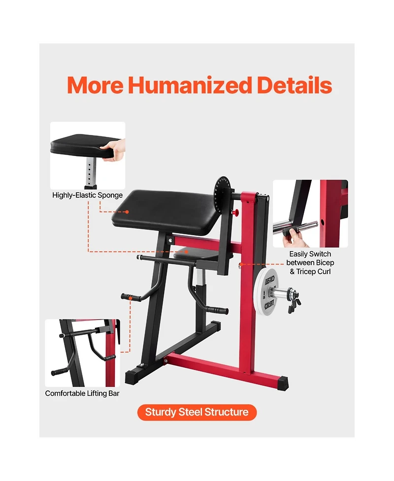 Hongge 2-in-1 Preacher Curl and Triceps Extension Machine with 7-Level Seat for Isolated Arm Training