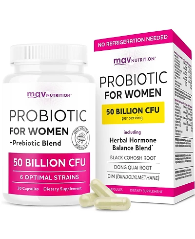 Mav Nutrition Probiotics for Women with Prebiotics and Hormone Blend, 50 Billion Cfu, 30 Capsules