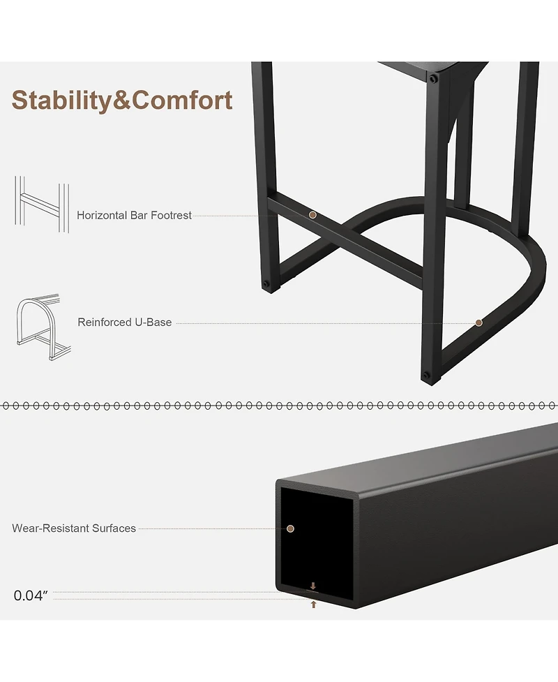 homfan Set of 8 Counter Height Bar Stools, Curved Back with Metal Frame, Upholstered Tall Barstools for Kitchen