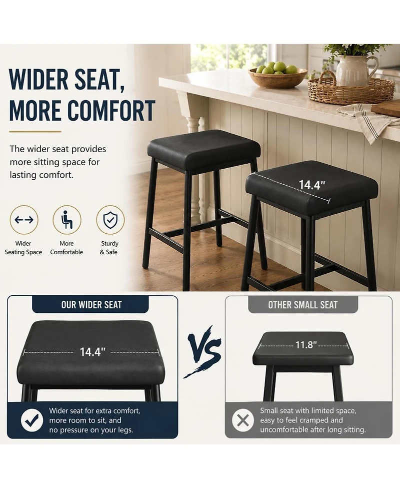 homfan Set of 4 26" Backless Counter Stools with Extra-Wide Padded Seats