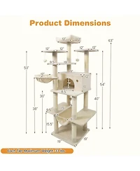 Sugift 63in Tall Large Cat Tree Tower for Indoor Cats with Condo and Hammock