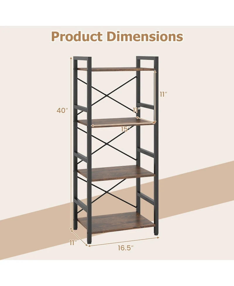 Sugift 4-Tier Narrow Freestanding Bookshelf Display Shelf with Metal Frame