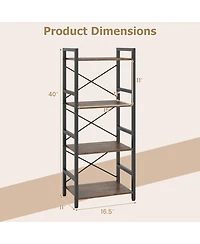 Sugift 4-Tier Narrow Freestanding Bookshelf Display Shelf with Metal Frame