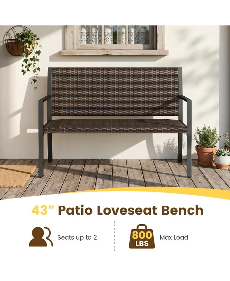 Sugift Sun-Proof Rattan Loveseat with Soft Sponge Seat for 2