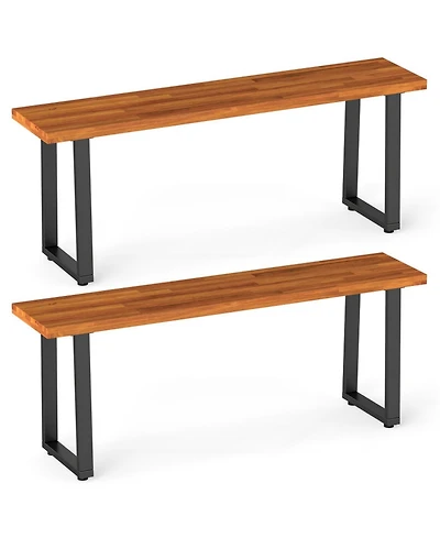 Sugift Set of 2 Wood Patio Dining Benches 47.5 Inch Long for Entryway Poolside