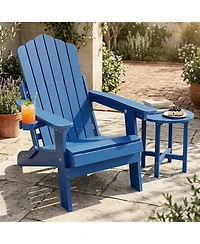 Sugift Folding Adirondack Chair with Cup Holder and 5-Level Adjustable Backrest