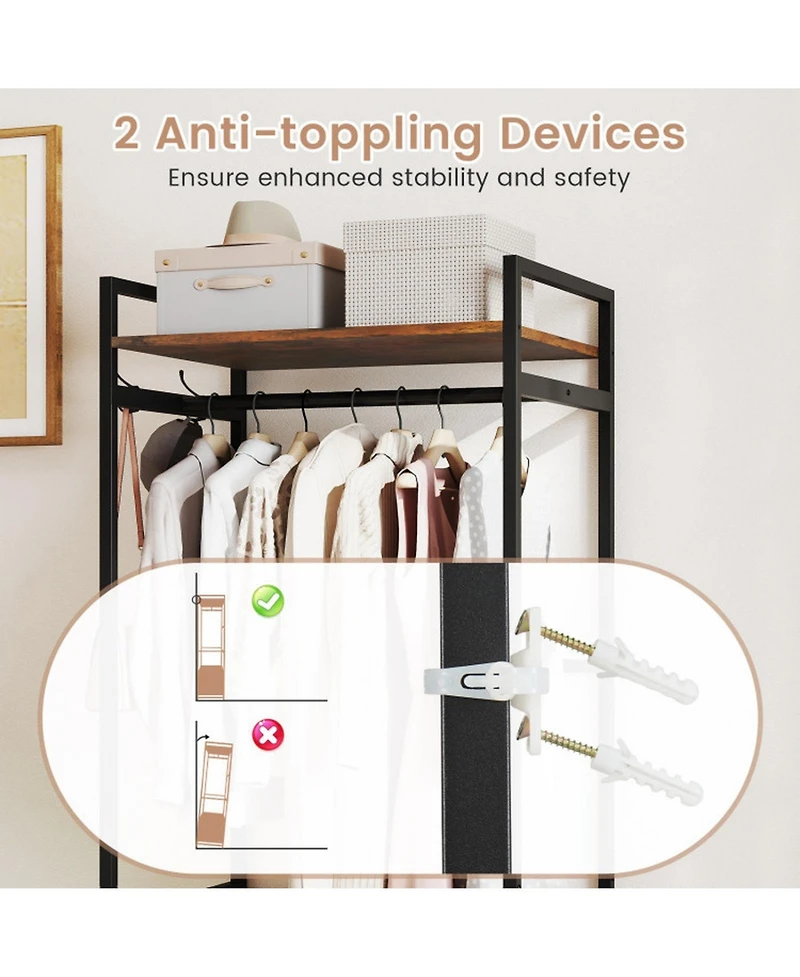 Sugift Clothes Rack with 3 Fabric Drawers Shelves Side Hooks and Metal Frame