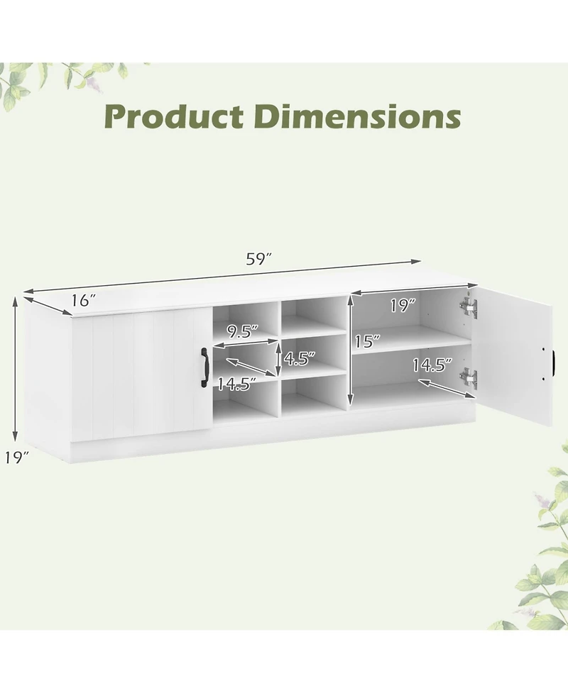 Sugift 2-Door Shoe Bench Storage Cabinet with Adjustable Shelves