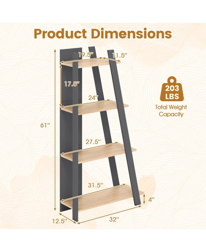 Sugift 4-Tier Modern Wooden Vertical Bookshelf Display Book Shelf for Small Space