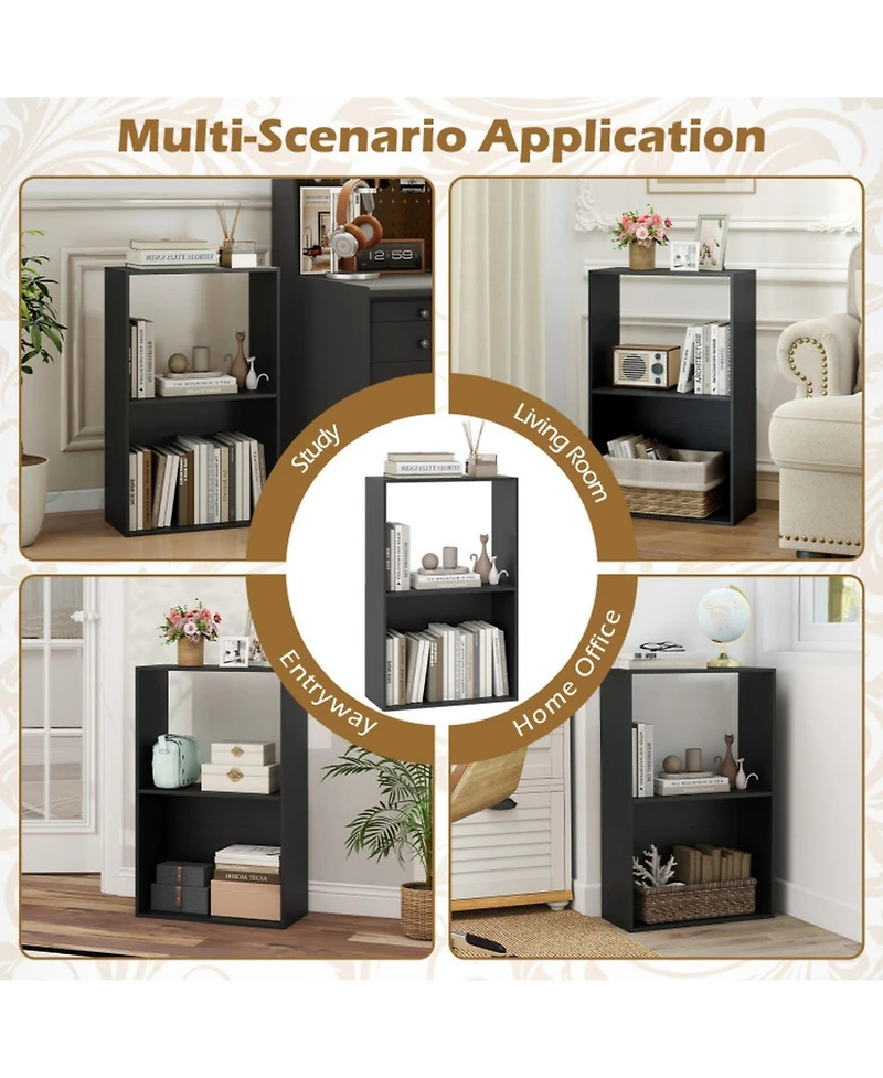 Sugift 3-Tier Freestanding Bookshelf with Open Storage Compartment and Display Shelf