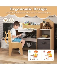 Sugift Kids Study Desk and Chair Set with 2 Open Shelves Drawer and Fabric Storage Bin