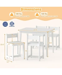 Sugift 5-Piece Kids Solid Rubber Wood Table and Chairs Set Toddler Activity Table