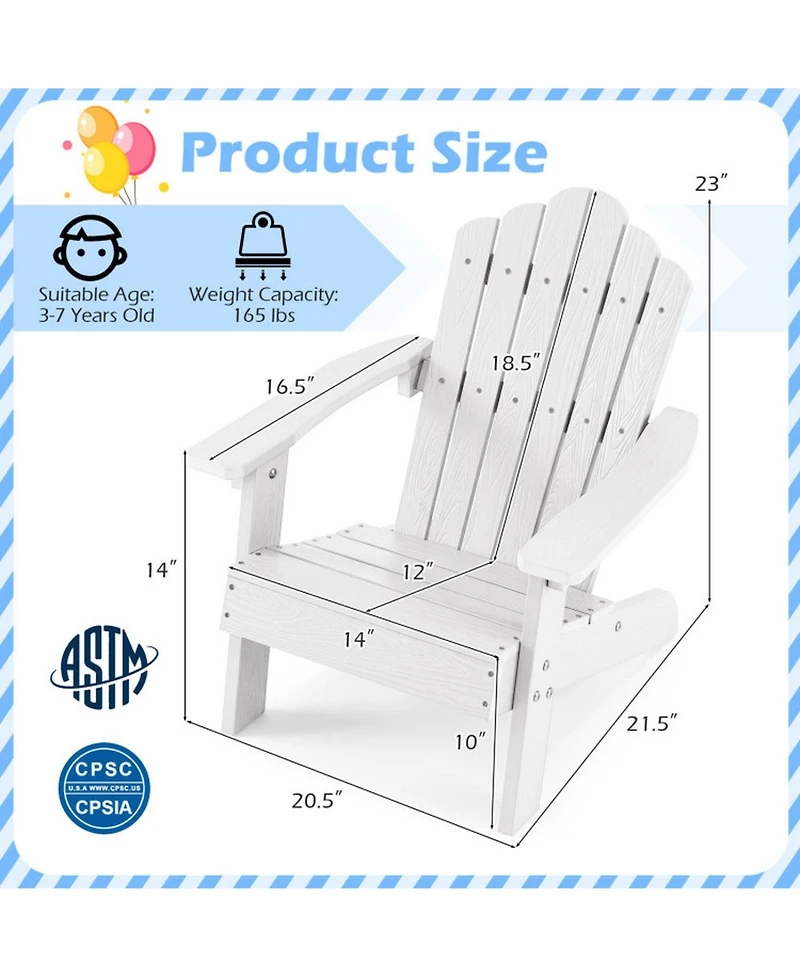 Sugift Kids All-Weather Adirondack Chair with Tilted High Backrest for Children