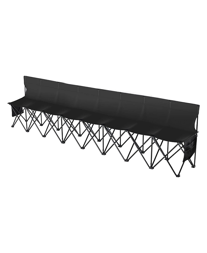 Hongge 8 Seat Portable Folding Team Bench with Backrest Side Pockets and Carry Bag for Sideline Seating