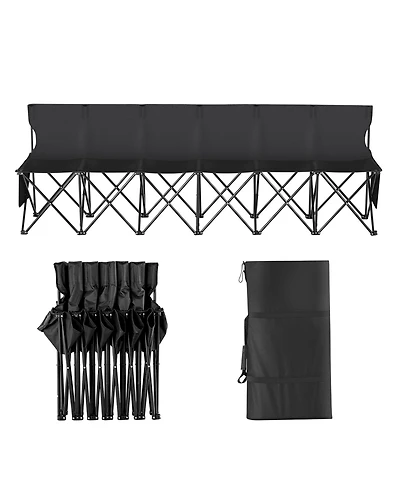 Hongge 6 Seat Foldable Sideline Bench 94 in with Back Rest and Storage Pockets for Sports and Camping
