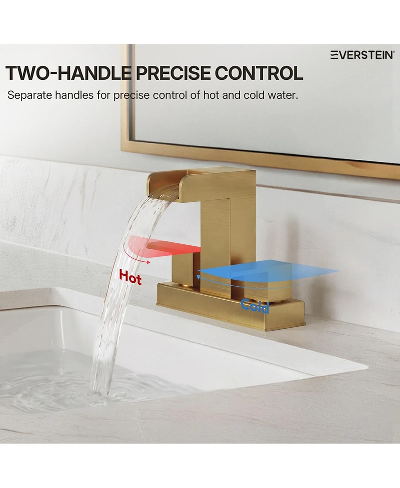 Everstein Centerset Bathroom Faucet 2-Handle, 4-Inch Waterfall Basin with Drain Assembly
