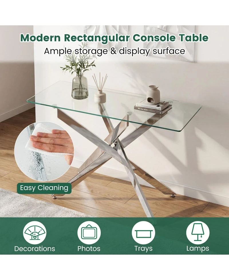 Sugift Modern Glass Console Table with 8mm Tempered Glass Top Entryway Table