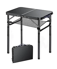 Piscifun Folding Tv Tray Table Adjustable Height Portable Aluminum Indoor Outdoor Side with Storage