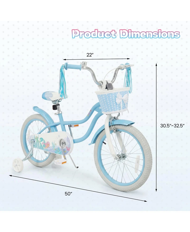 Slickblue Sea Princess 18" Adjustable Kids' Bicycle with Training Wheels, Ages 4+