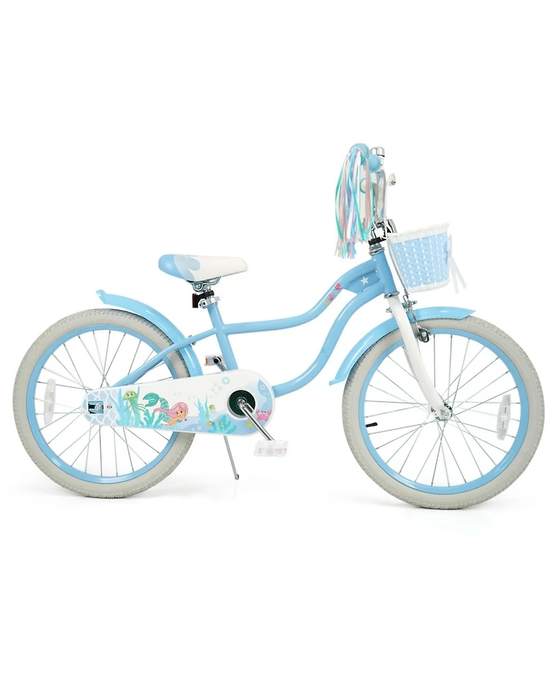 Slickblue Kids Bicycle Adjustable with Basket and Sea Princess Design