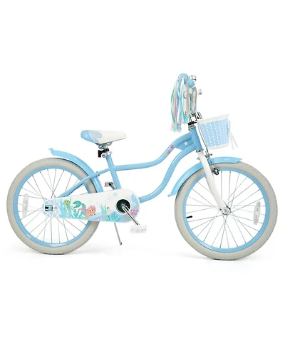Slickblue Kids Bicycle Adjustable with Basket and Sea Princess Design