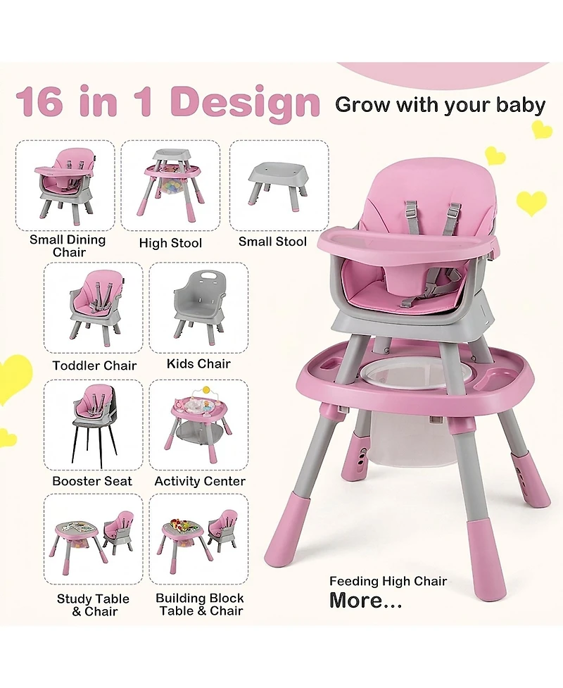Gouun Baby Baby 16-in-1 Convertible High Chair with Activity Center and Rotating Booster Seat
