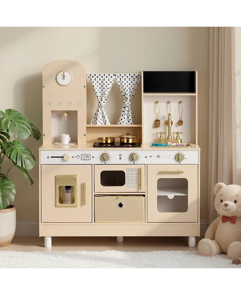 Hongge Realistic Lights and Sounds Wooden Play Kitchen, 12-Piece, Ages 3+