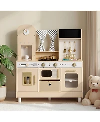 Hongge Realistic Lights and Sounds Wooden Play Kitchen, 12-Piece, Ages 3+