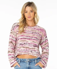 Roxy Women's Swell Season Striped Cropped Long-Sleeve Cotton-Blend Sweater