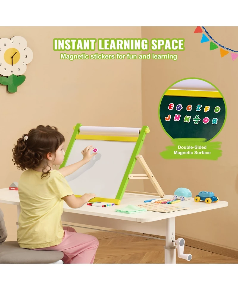 Sugift 3-in-1 Wooden Double-Sided Kids Art Easel with Magnetic Board Chalkboard Paper Roll Foldable