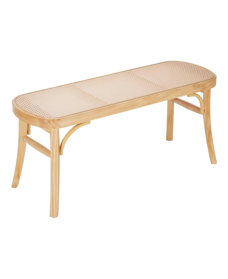 Slickblue Wooden Entryway Bench with Handwoven Rattan Seat and Oak Wood Legs for Bedroom Kitchen