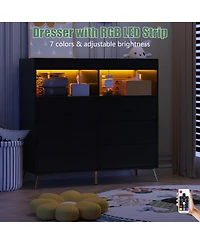 homfan 6-Drawer Changing Table Dresser with Led Lights and Charging Station, 2 Open Shelves, Convertible Baby Diaper Station