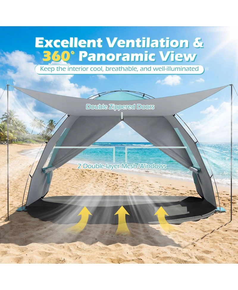 Costway Beach Tent Sun Shelter with Canopy Pop-Up 5-6 Person UPF50+