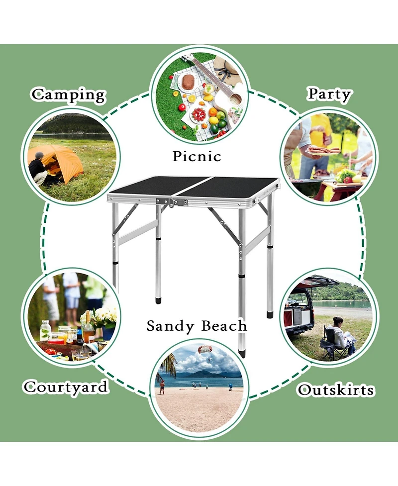 Piscifun Small Folding Table Lightweight Camping Adjustable Height Portable Beach Indoor Outdoor Picnic Bbq