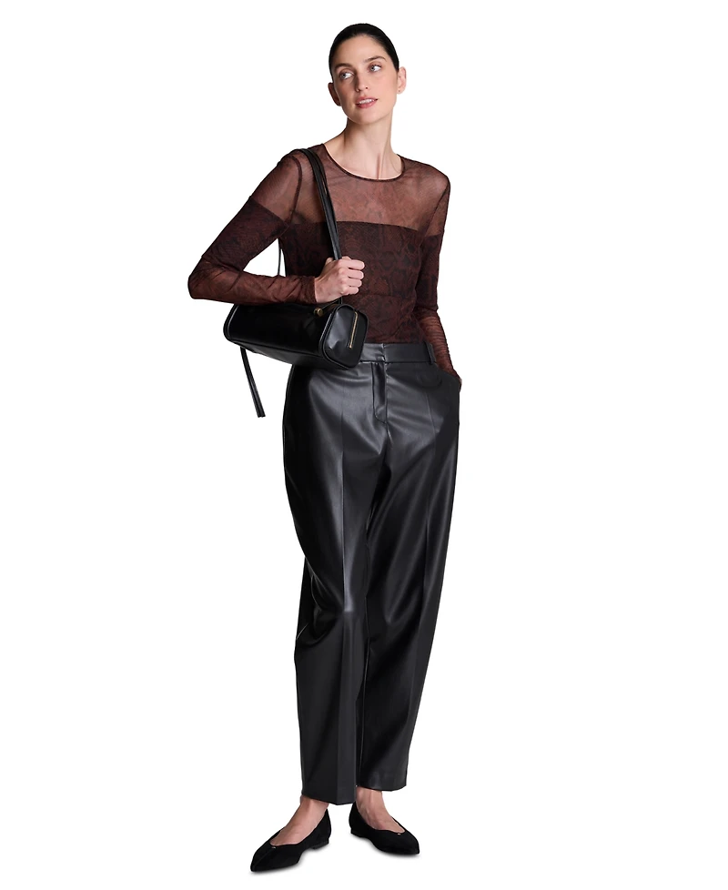 Kenneth Cole Women's Faux Leather High-Rise Cropped Ankle Pants
