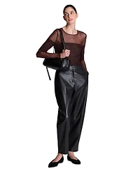 Kenneth Cole Women's Faux Leather High-Rise Cropped Ankle Pants