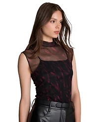 Kenneth Cole Women's Sleeveless Mesh Sheer Blouse