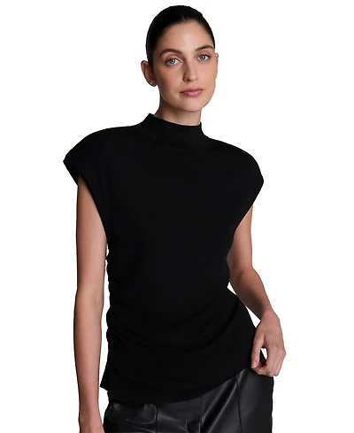 Kenneth Cole Women's Extended Shoulder Keyhole Back Mock Neck Tank Top