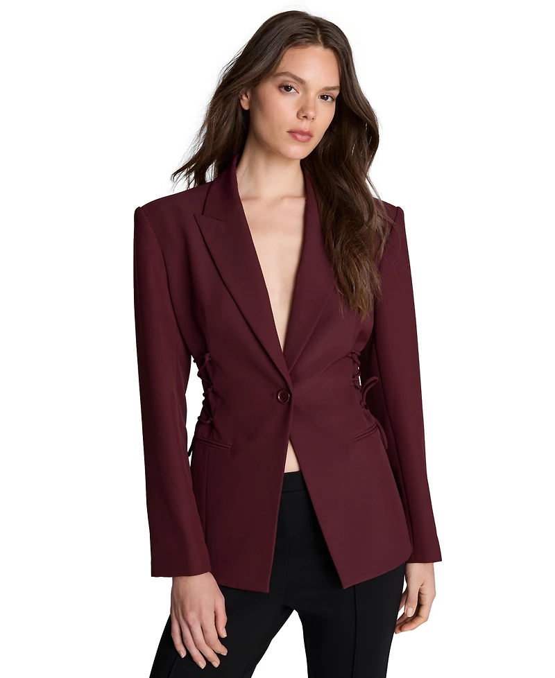 Kenneth Cole Women's Inverted-Pleat Wide-Leg Single Button Lace-Up Blazer