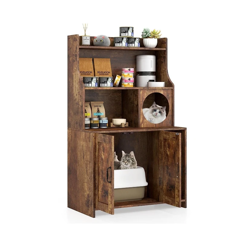 Ruie Wooden Cat Litter Box Enclosure 51 in Industrial Storage Shelf and Cat Condo