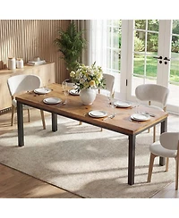 Tribesigns 70" Solid Wood Rectangular Dining Table, Black Metal Frame Farmhouse Kitchen Table for 4-6 Persons