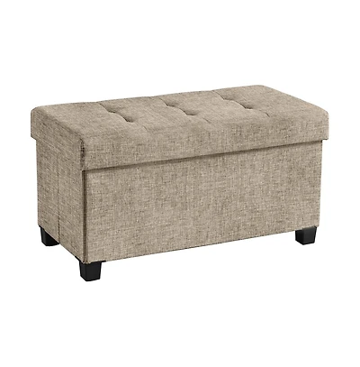 Ornavo Home Foldable Tufted 30 Inch Linen Bench Storage Ottoman with Legs