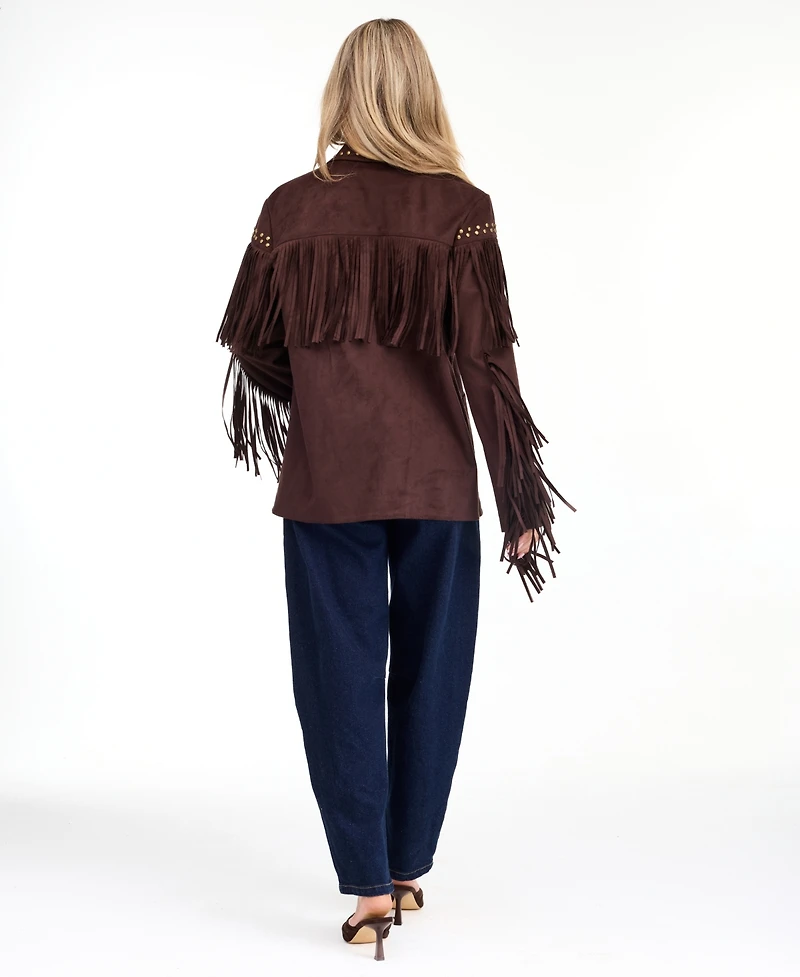 Kittenish Women's Montana Faux-Suede Studded Fringe Jacket