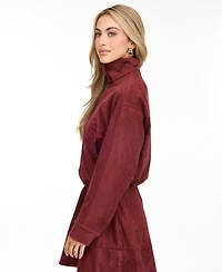 Kittenish Women's Porter Faux-Suede Bomber Funnel Neck Jacket