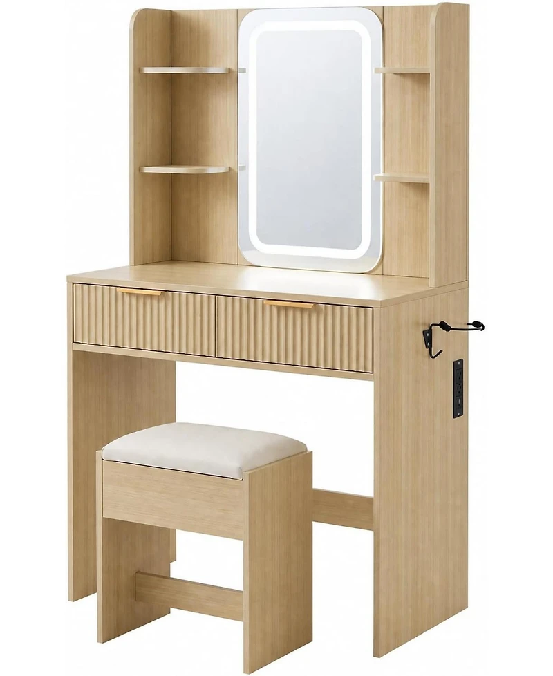 Gaomon Vanity Desk with Mirror and Led Light,Makeup Dressing Table Set Charging Station, Drawers Storage, Bedroom Makeup