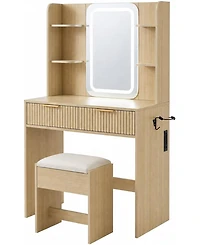 Gaomon Vanity Desk with Mirror and Led Light,Makeup Dressing Table Set Charging Station, Drawers Storage, Bedroom Makeup